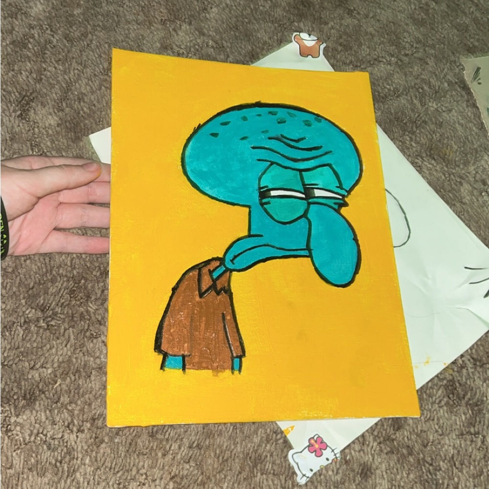 Vibrant Yellow and Blue Art Print of squidward